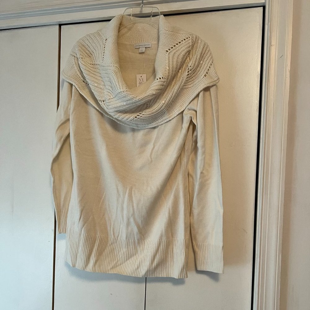 NWT! New York & Co Off White Cowlneck Sweater w/Cream Embellishments - Medium